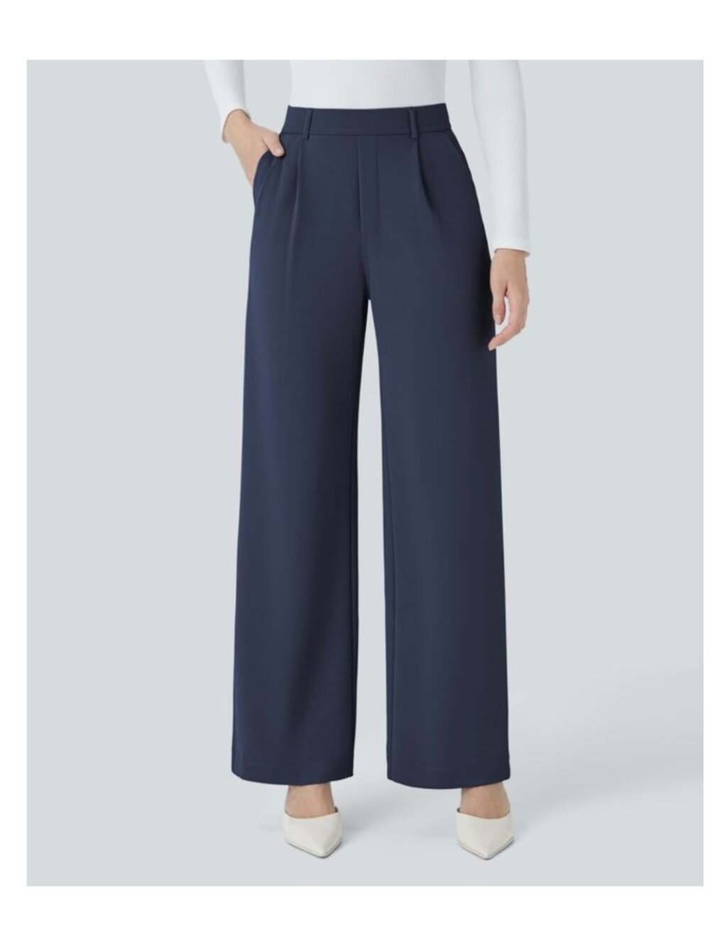 Halara XS Flex High Waisted Navy  Pocket Straight Leg Crepe Work Pants -